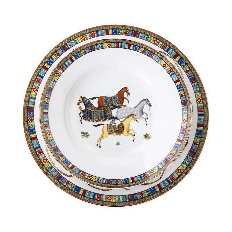 Tableware Plates Artistic Hand Painted Horse Dinner Plate Ceramic Kitchenware for Household Dining Room Serving Dish Decor