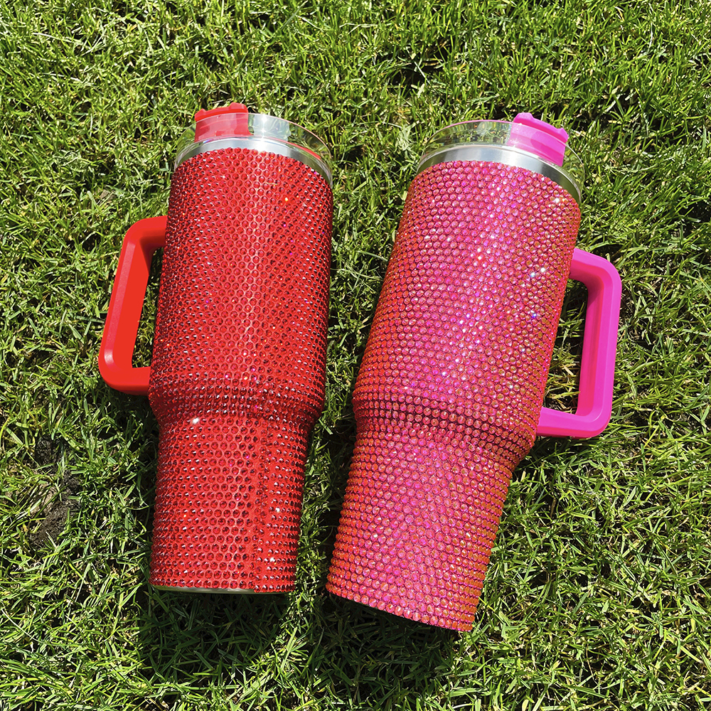 16PACK US RTS wholesale Super Sparkly Multicolour rhinestone bling studded 40oz bling tumbler diamond Bedazzled Stainless Steel mug with handle lid an - view 6