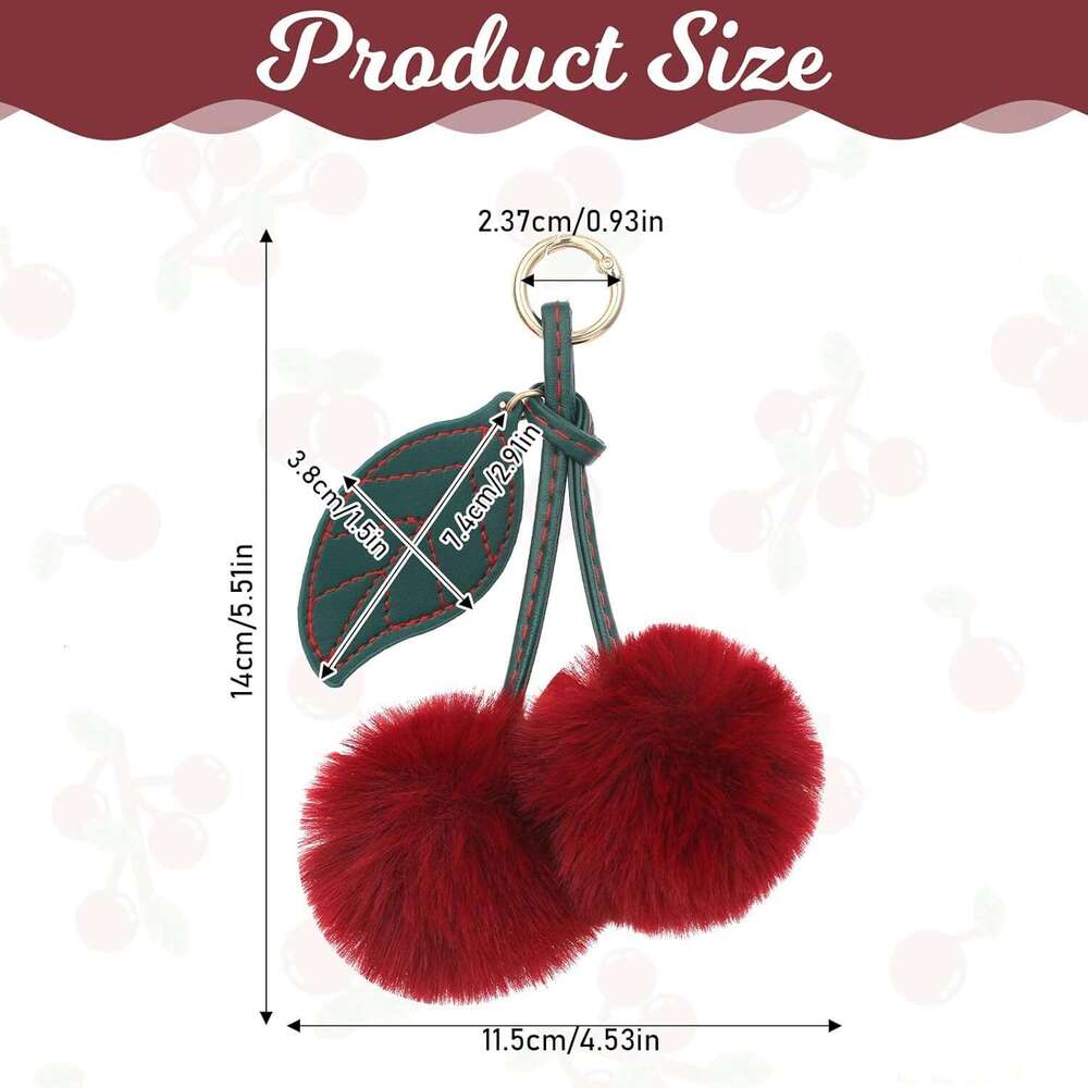 Pom Cute Keychain Fluffy Accessories Cherry Purse Charms Car Bag Charm Handbags Pendant