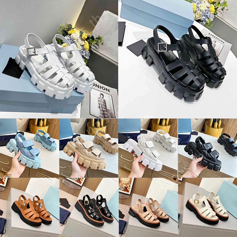 Designer Shoe Monolith Sandals Women Slippers Platform Slider Fisherman Sandal Rubber Sliders Patent Leather Sandal Summer Beach Flip Flops