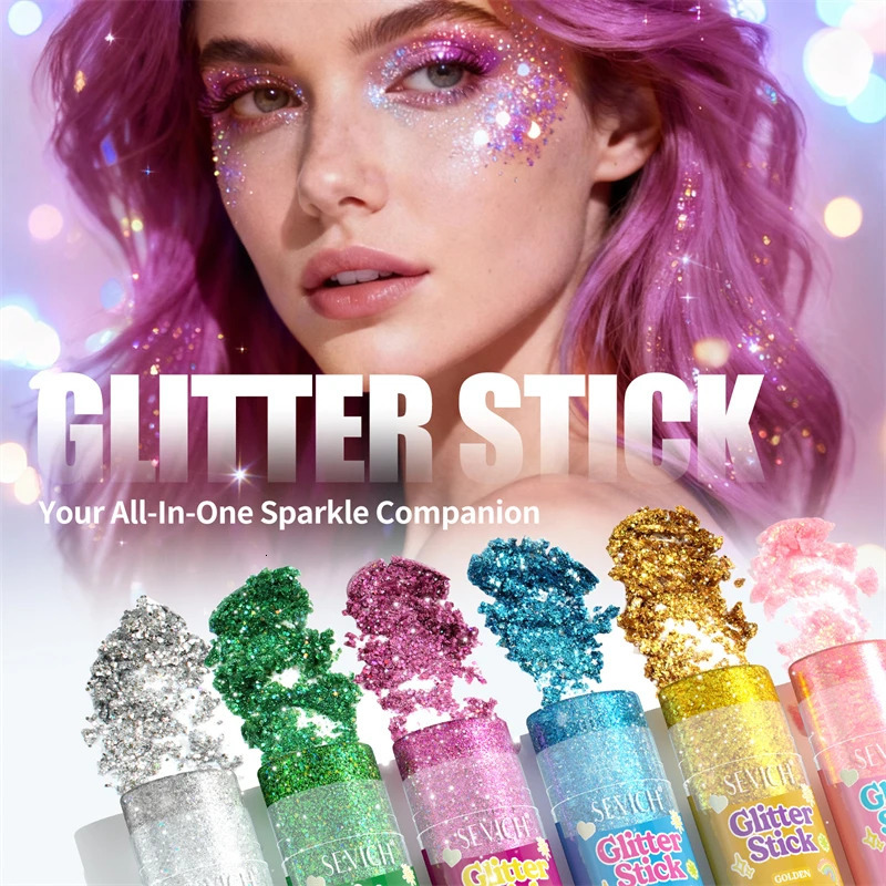 6 Colors Body Glitter Stick Waterproof Long Lasting Sequins Glitter Gel Stick Singer Music Rave Festival Party Christmas Makeup 260113