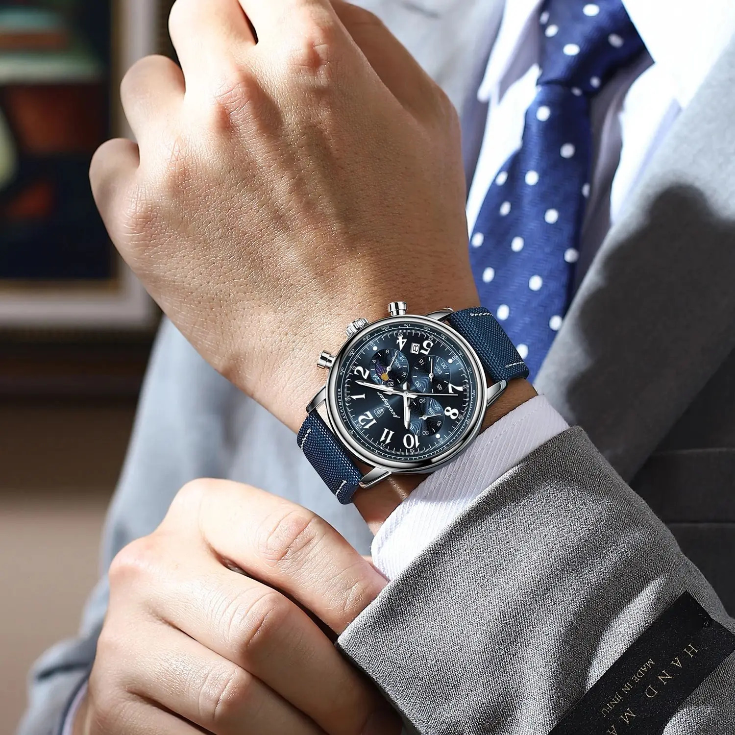 POEDAGAR Sports Military Men Watch Waterproof Luminous Chronograph Nylon Leather Date Man Wristwatch Quartz Mens Watches 260114