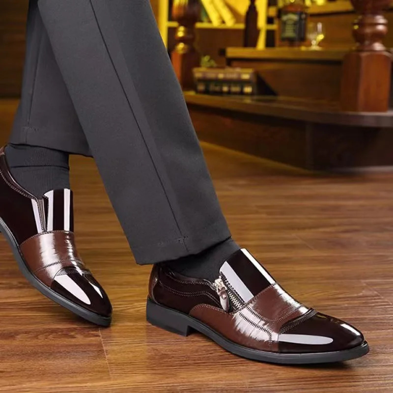 Mens Leather Shoes Sharp Pointed Outdoor Anti Slip Flat Fashion Business Zipper Footwear Casual Comfort Male Shoes 260113 - view 3