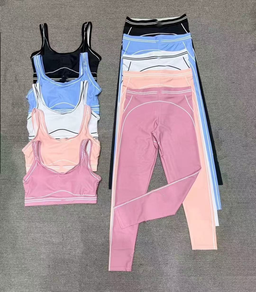 New UP line splicing sports fitness suit, yoga high-waist arm lifting fitness suit.