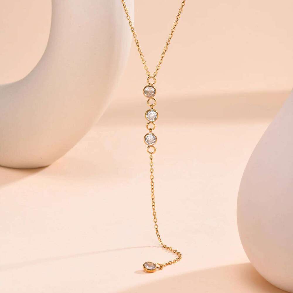 Valentine's Day 18k Gold Plated Y Lariat Necklace for Women, Laryerd Multilayer Long Chain Drop Necklace, Stainless Steel Aesthetics 26W0114
