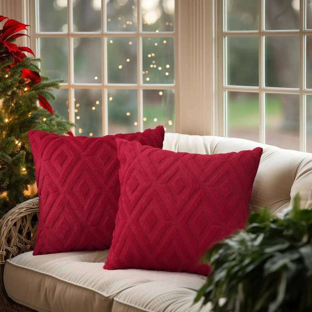 Home Decorative Pillow Cover Luxury Velvet Cushion Case Modern Rhombus Pattern Soft Cozy Plush Square for Sofa Bed Living Room Bedroom Bedding Accesso