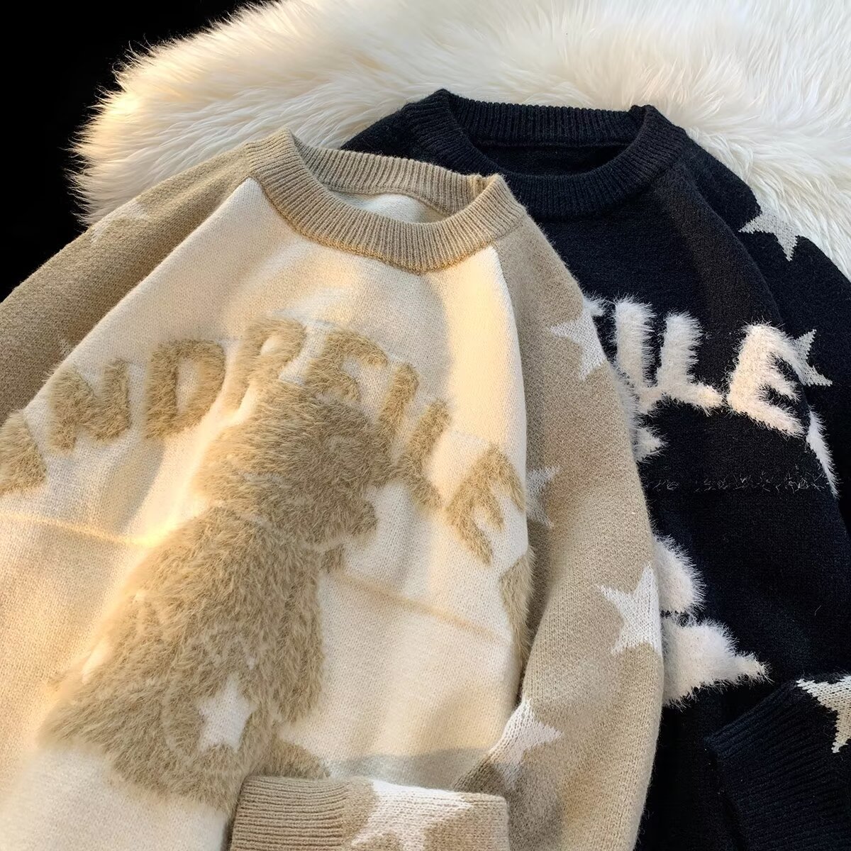 Round neck sweater knitted sweater mens trendy brand cool autumn and winter base shirt 2024 new mens temperament slim fit top