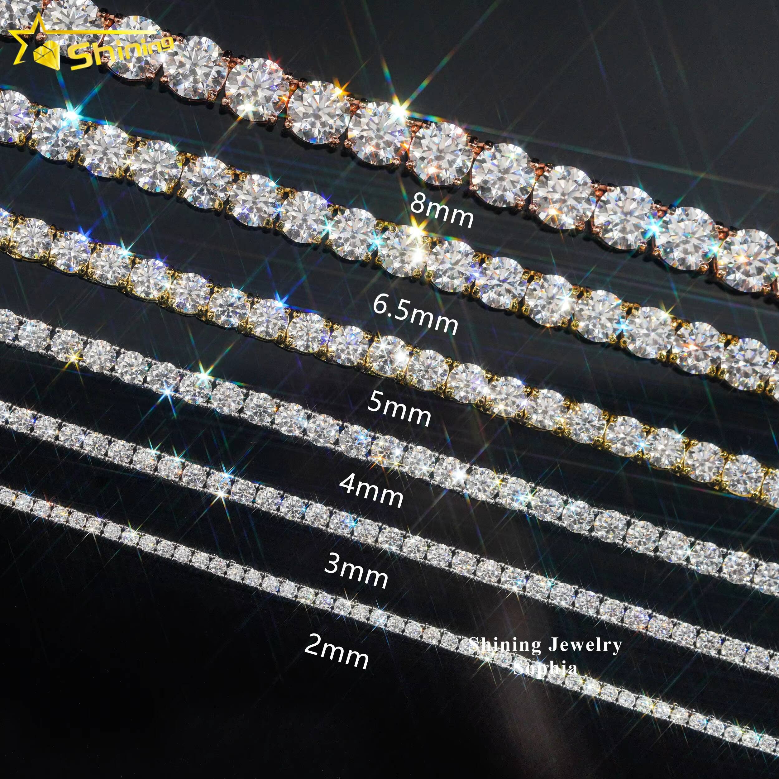 Wholesale 3MM Hip Hop Iced Out S925 Sterling Silver D-VVS Lab Diamond Moissanite Tennis Chain Necklace Pass Diamond Tester