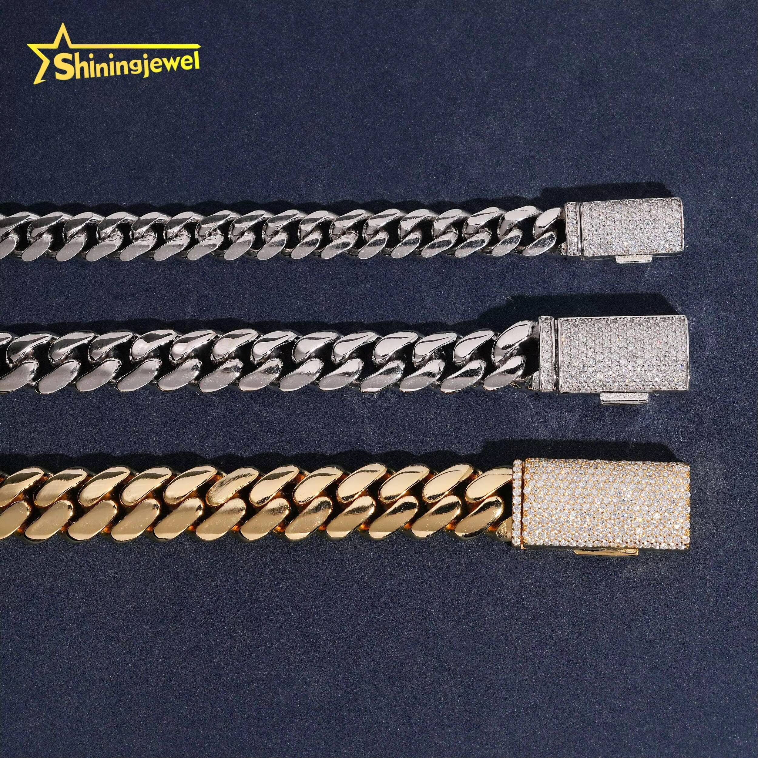 925 Silver Hot Sale 8mm 10mm 12mm Bracelet Link Chain VVS D Moissanite Iced Out Lock Hip Hop Jewelry Miami Plain Cuban Bracelet