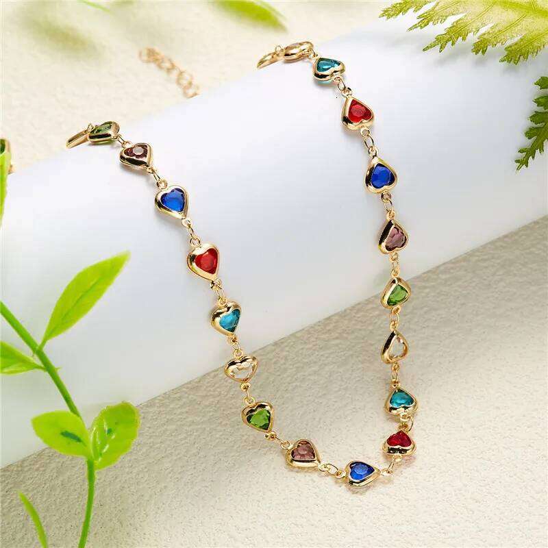 Fine Jewellery Necklace Jewellery Silver 1 Plated Colorful Crystal Heart Choker with Cubic Zirconia Accents for Party Birthday Anniversary Gift High Quality