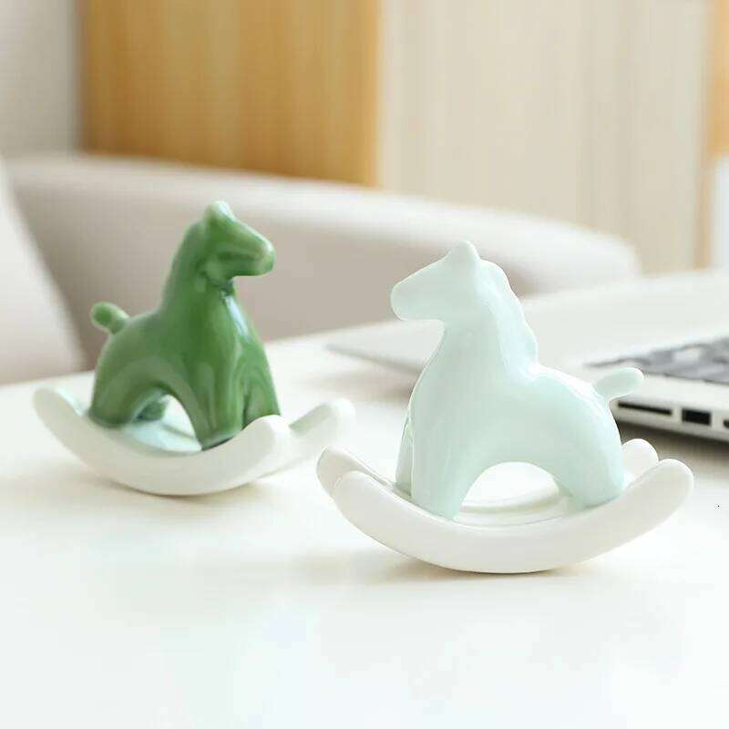 Simple and creative ceramic rocking horse ornament coffee table tea pet study desk bedroom TV cabinet & soft decoration