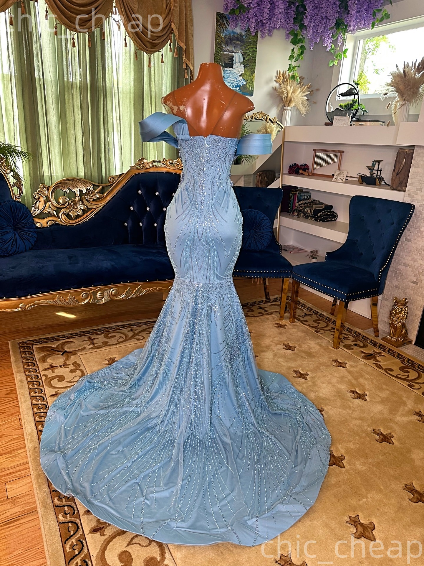 Aso Ebi Light Sky Blue Mermaid Prom Dresses 2026 Appliques Crystals Sheer Neck Evening Formal Party Second Birthday Engagement Gowns Dress For Special