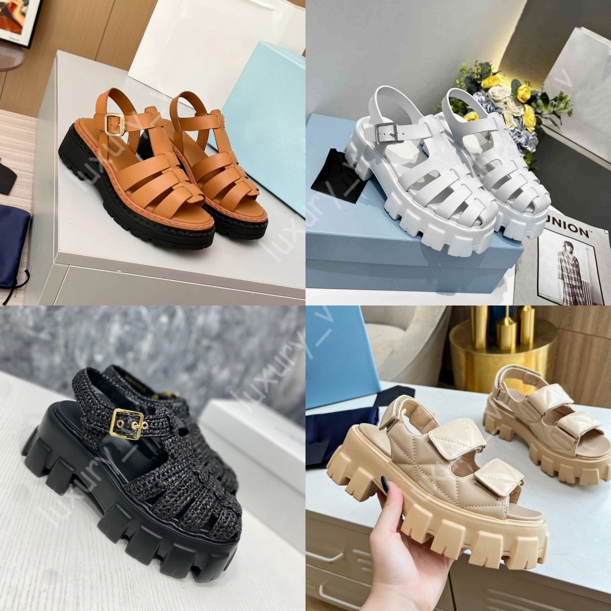 Designer Woman Sandals Monolith Rubber Sandal Platform Sandals Crochet Cage Sandals Summer Buckle Strap Slipper Patent Leather Slides Summer Beach Sandal