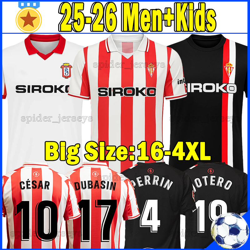 XXXL 4XL 25 26 Sporting de Gijon Soccer Jerseys CESAR GASPAR NACHO M. J.OTERO Retro 1994 97 2001 03 2009 Men Uniforms DIEGO 2025 2026 PERRIN Football Shirts kids kits sets