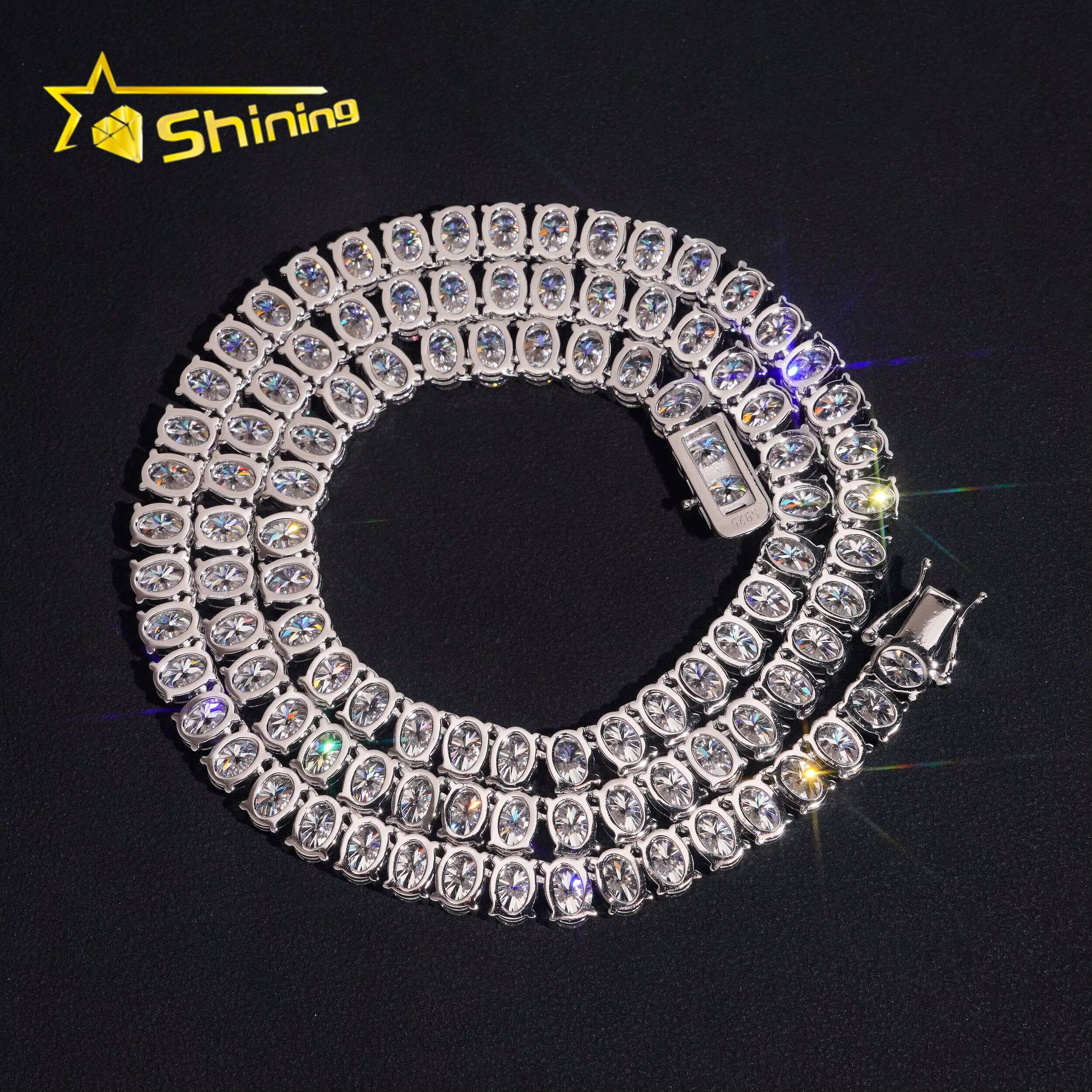 New Stocks Factory Wholesale Price Solid S925 Rhodium Plated Hip Hop Necklace Oval 57mm Moissanite Diamond Tennis Chain