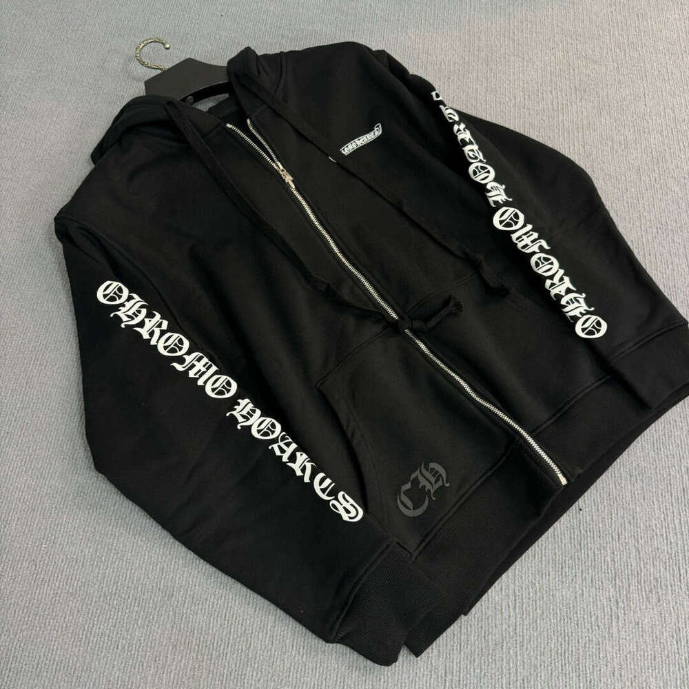 Dujia In Stock Correct Version Ch Crow Classic Style Scroll Print Zipper Hoodie Unisex