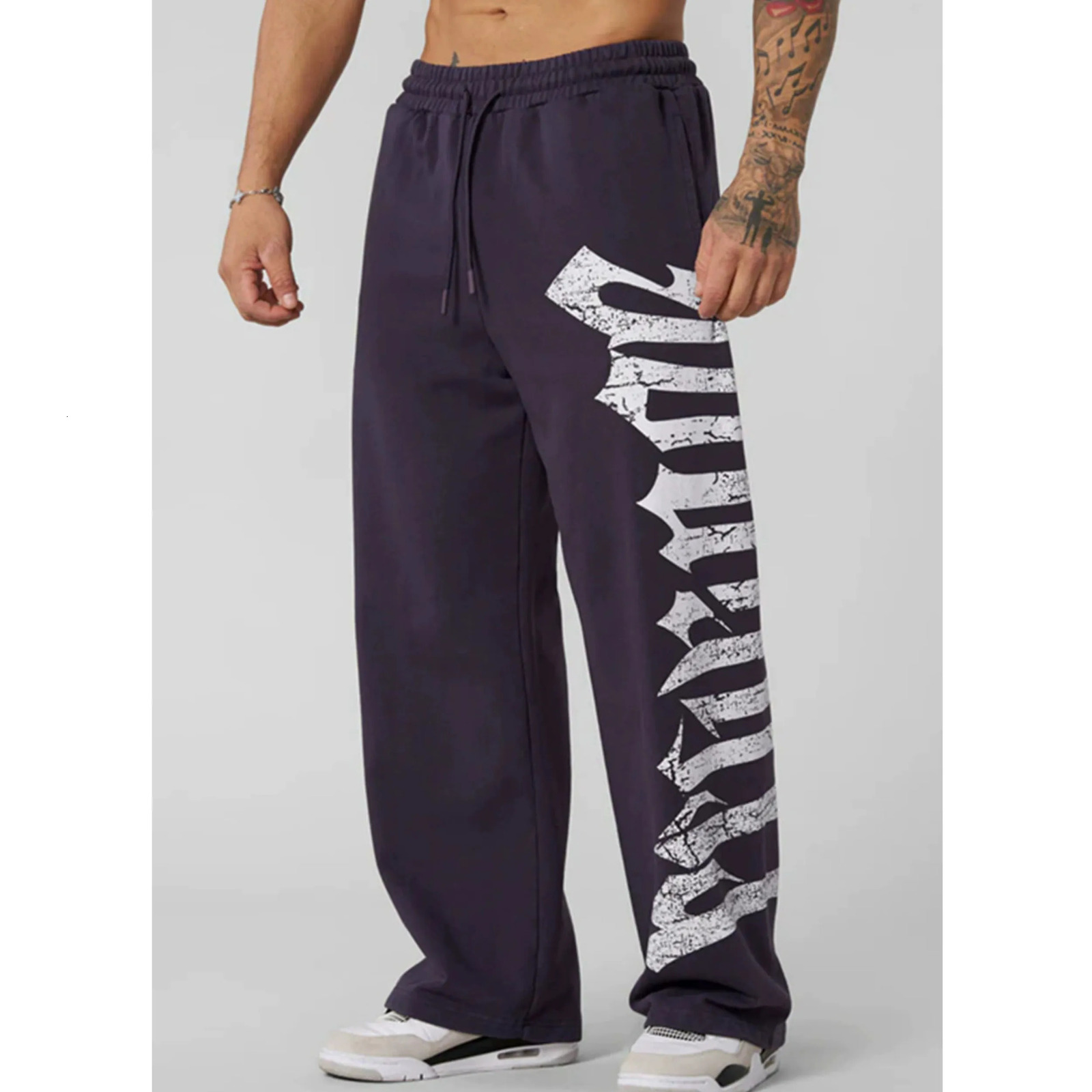 Young American trendy sweatpants collaboration anime joggers cotton terry print wideleg casual pants hiphop street 260109