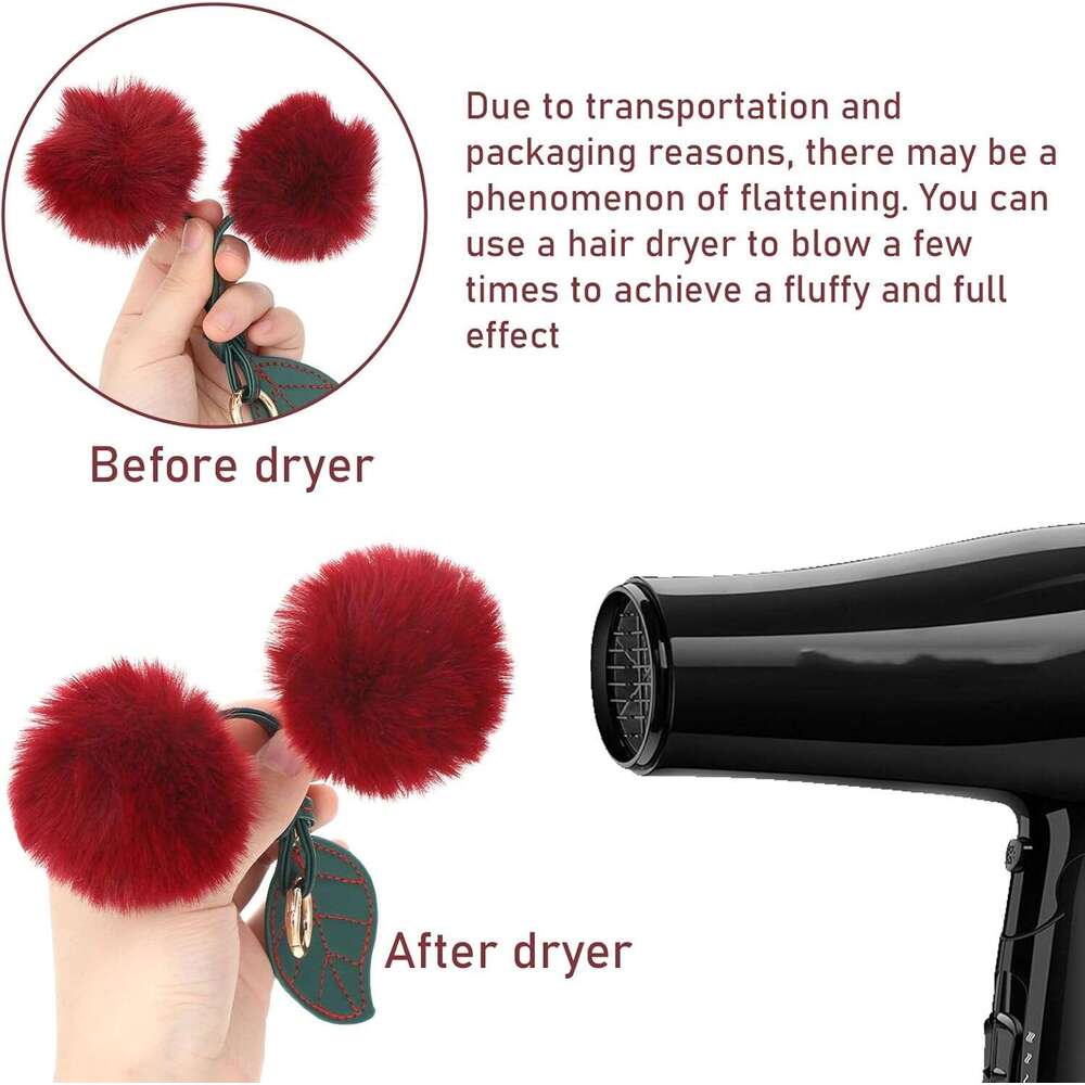 Pom Cute Keychain Fluffy Accessories Cherry Purse Charms Car Bag Charm Handbags Pendant