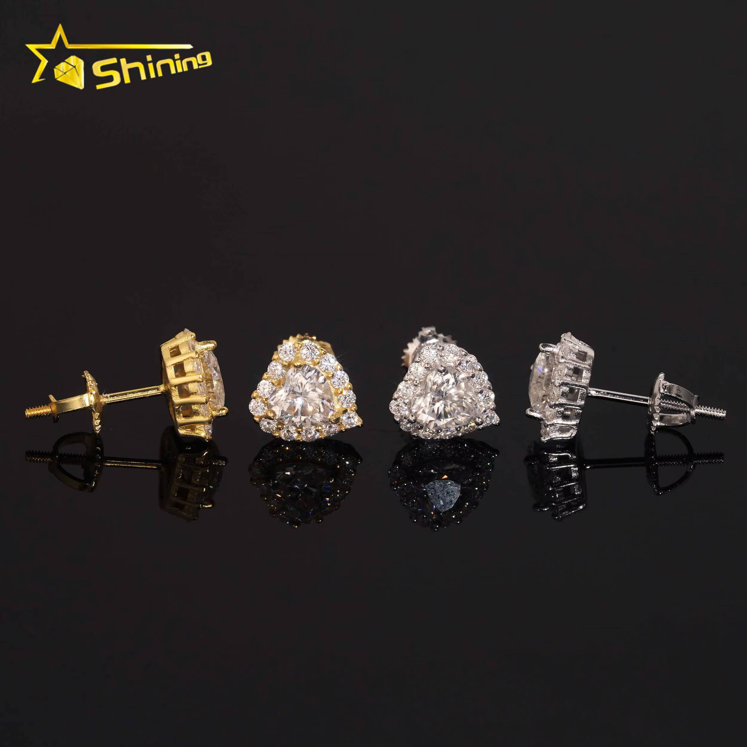 US Warehouse Fast Shipping Hip Hop Jewelry 925 Sterling Silver VVS Diamond Heart Cut Iced Out Moissanite Stud Earrings