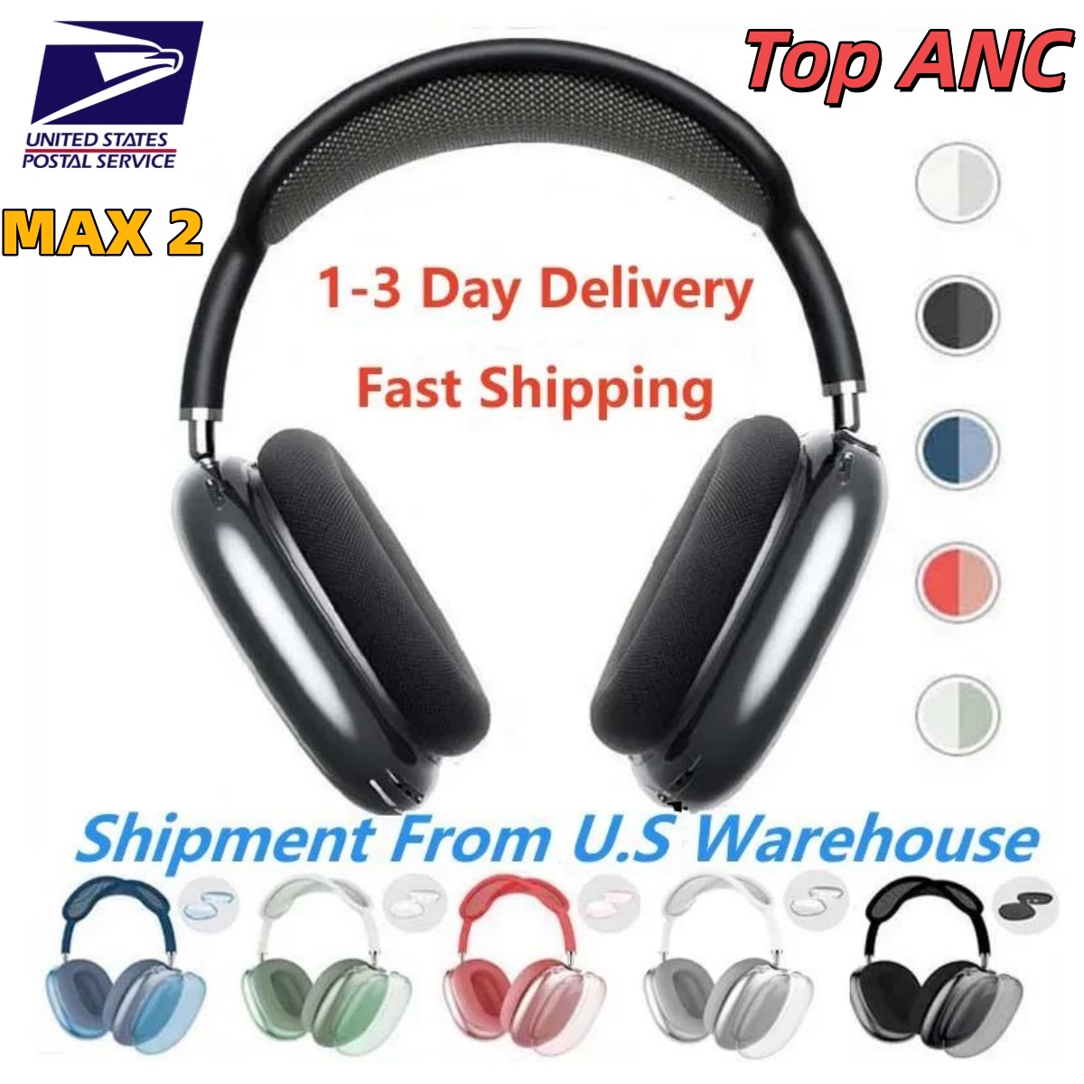For Top quality NEW Airpod ANC Metal airpod pro max 2 3 4 Headband Headphone Accessories Transparent Silicone Waterproof Protective case pro Maxs Headphones Case