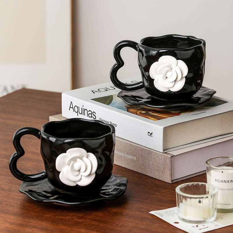 Handmade Ceramic Creative High-Value and Saucer Ins Style Cup Niche Coffee Flower Retro Mug
