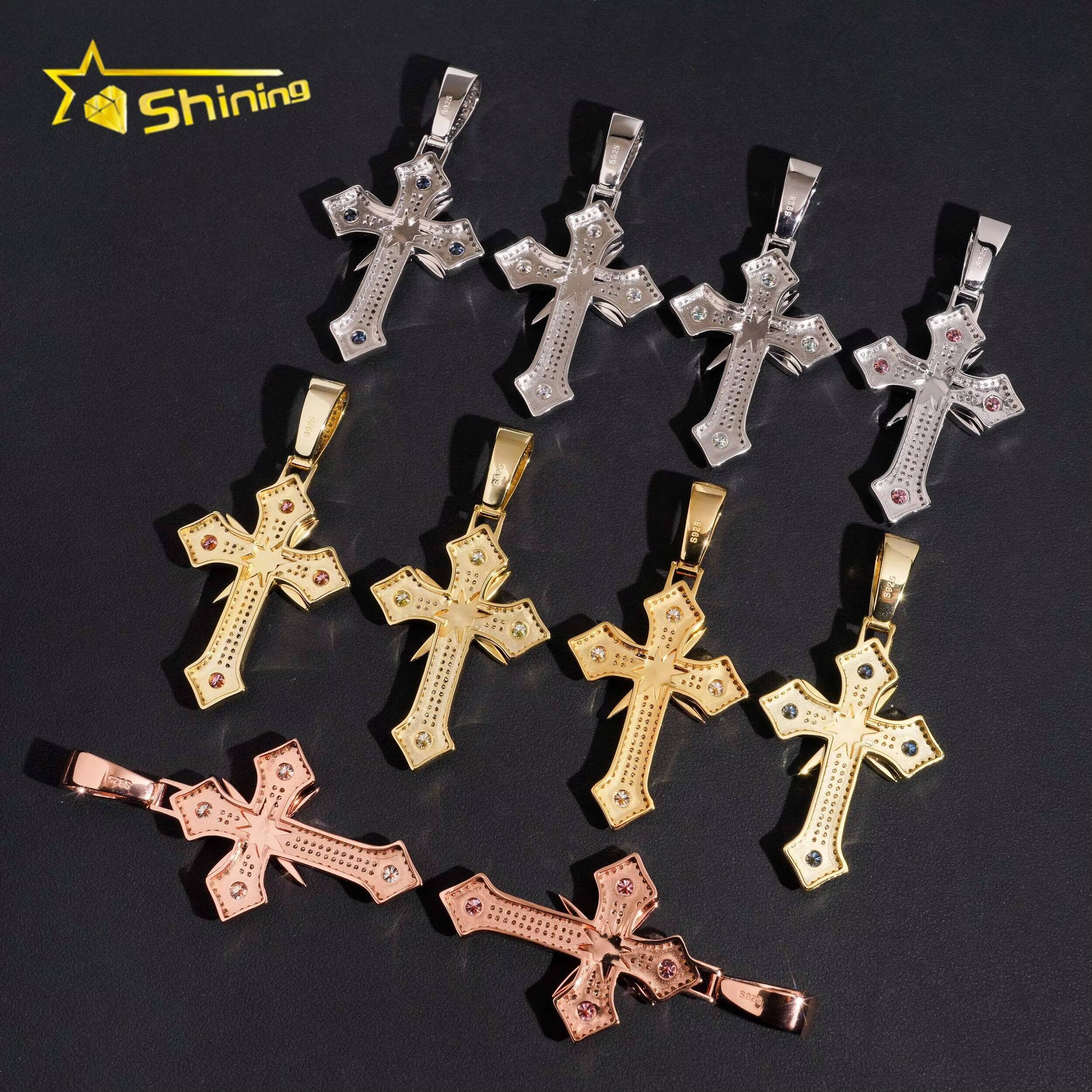 Hot Selling Hip Hop VVS Colorful Moissanite Cross Pendant Fine Jewelry Custom Men Iced Out Moissanite Pendant Charms