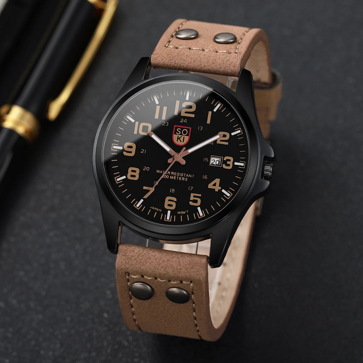 Fashion Arabic Dial Men Quartz Watch Casual Leather Strap Mens Calendar Sports Watches 260114