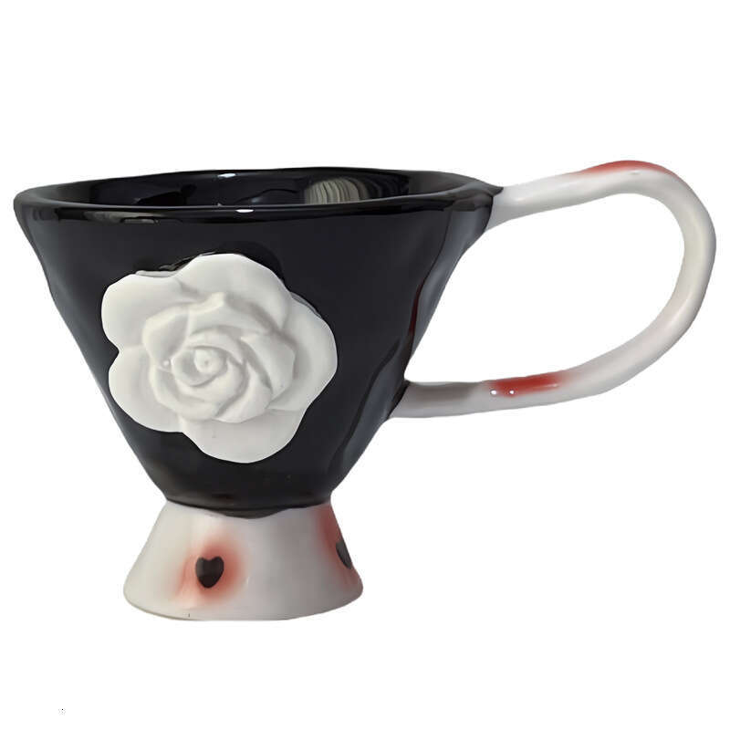 Ceramic Mugs Creative Embossed Rose Design Drinking Utensils Ergonomic Handle Coffee Goblet for Family Breakfast Table Home Decoration