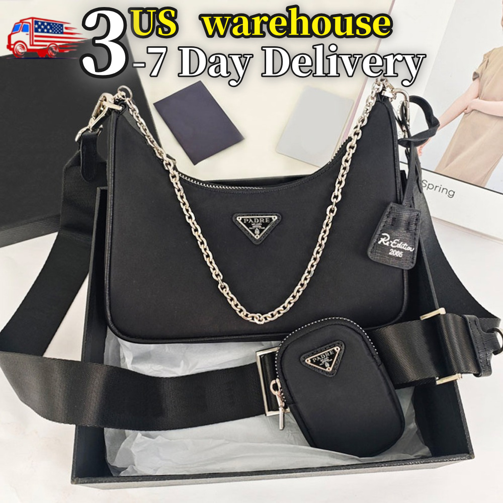 High Quality 2005 Crossbody bag Designer bag Shoulder bag Crossbody bag Luxury Bag 2000 Handbag Three in one Nylon bag Womens Classic Half Moon Bag Black Nylon Handbag