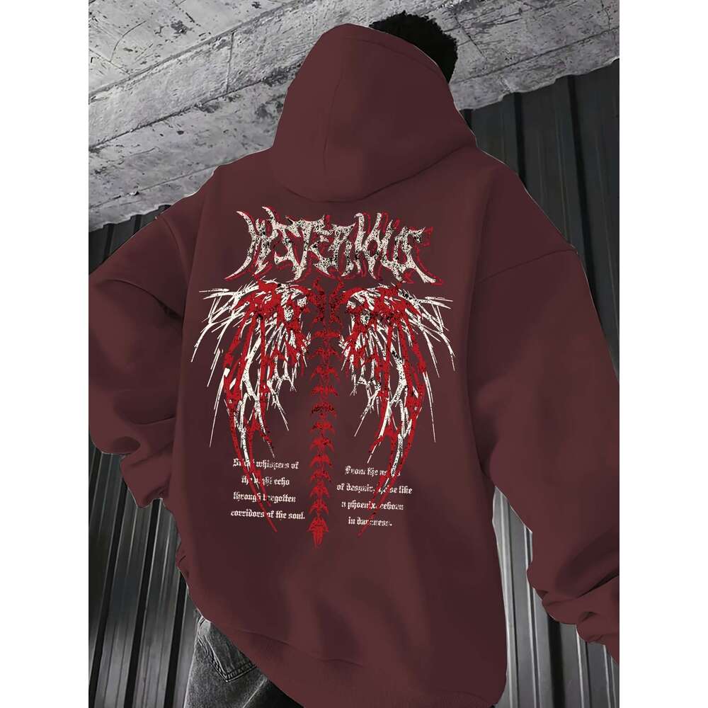 Men's Stylish Hooded Sweatshirt With Fleece, Featuring Skeleton Letters Print On Both The Front Back, Suitable Couples, Long-Sleeved Jacket, Thic