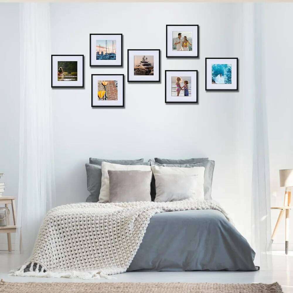 Valentine's Day Set of 16 Black 12x12 Inch Picture Frames, Matted 8x8 Photos, Lightweight Square Frames for Wall Display 26H0114