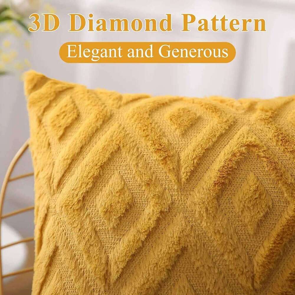 Home Decorative Pillow Cover Luxury Velvet Cushion Case Modern Rhombus Pattern Soft Cozy Plush Square for Sofa Bed Living Room Bedroom Bedding Accesso