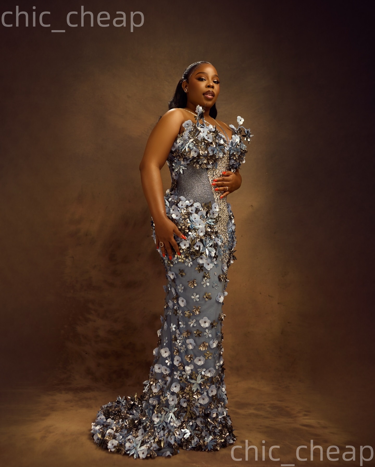 Aso Ebi Silver Mermaid Prom Dresses 2026 Flowers Crystals Sheer Neck Evening Formal Party Second Birthday Engagement Gowns Dress For Special Occasions