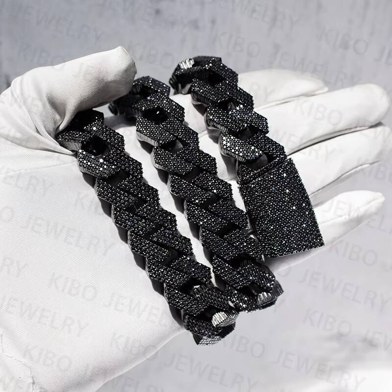 Hip Hop Necklace Black Gold Vvs Moissanite Diamond Iced Out Cuban Link Chain