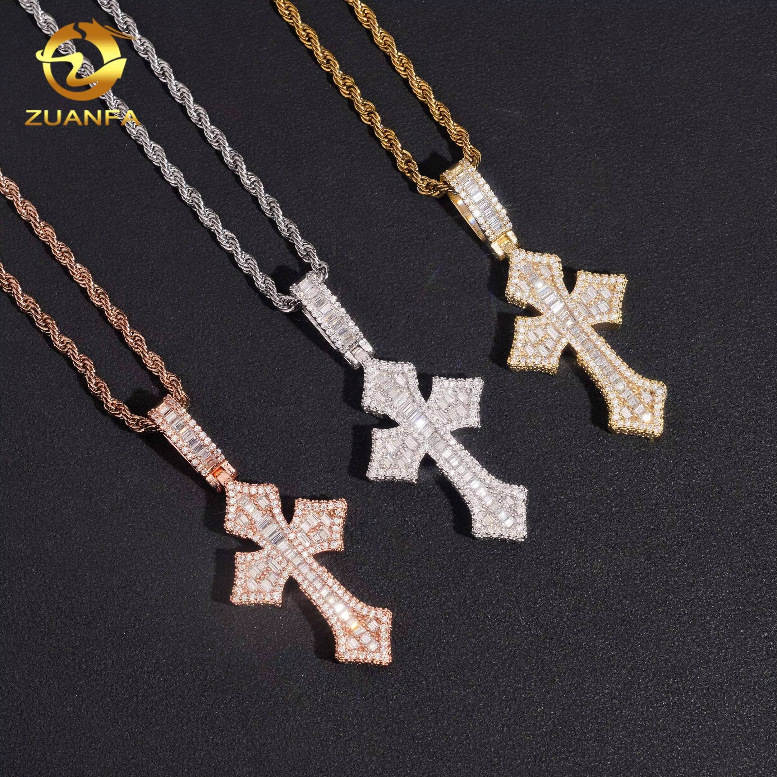 925 Sterling Silver Fine Jewelry Custom Gold Plated Moissanite Cross Pendant Men Hip Hop Iced Out Pendant