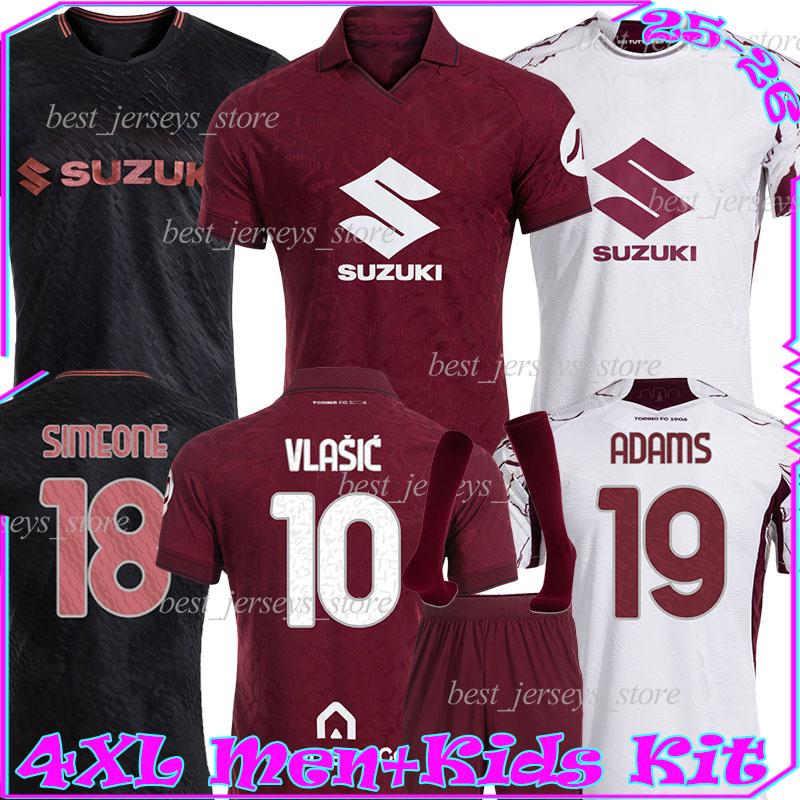 4XL 25/2026 Torino Soccer Jerseys VLASIC SIMEONE ADAMS NGONGE DUVAN CASADEI MARIPAN ABOUKHLAL NJIE ILIC TAMEZE ASLLANI men kids kits socks sets football shirts