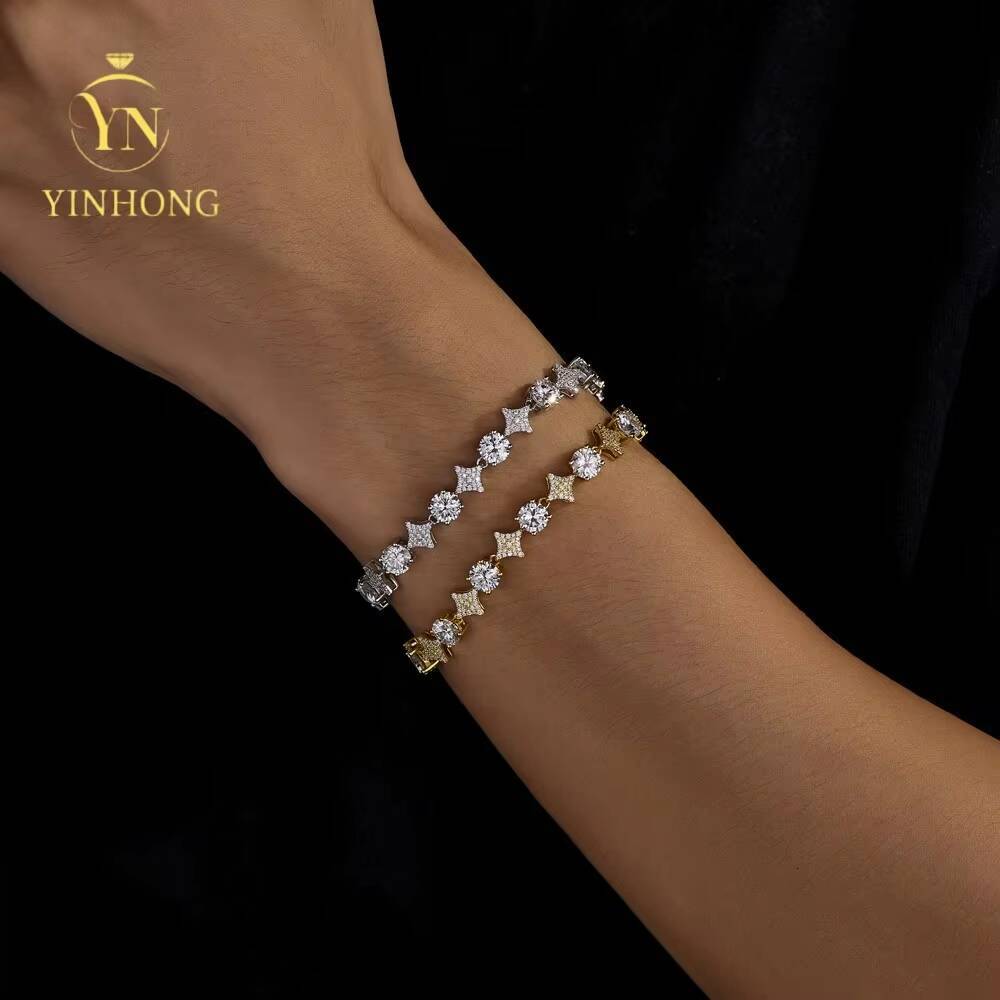 Wholesale Trendy Jewelry 925 Silver Hip Hop Jewelry Bracelet Prong D Color Moissanite Star Bracelet for Friends Gift