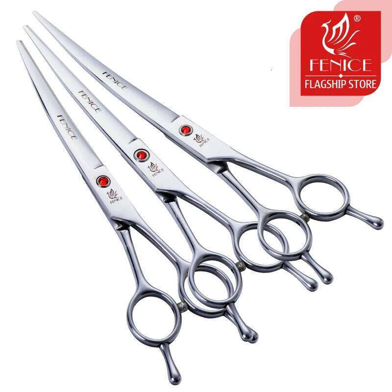 Fenice Stainless Steel 7/7.5/8 inch Curved Pet Dog Grooming Scissors Pets Hair Cuttings Shears tijeras tesoura 26W0114