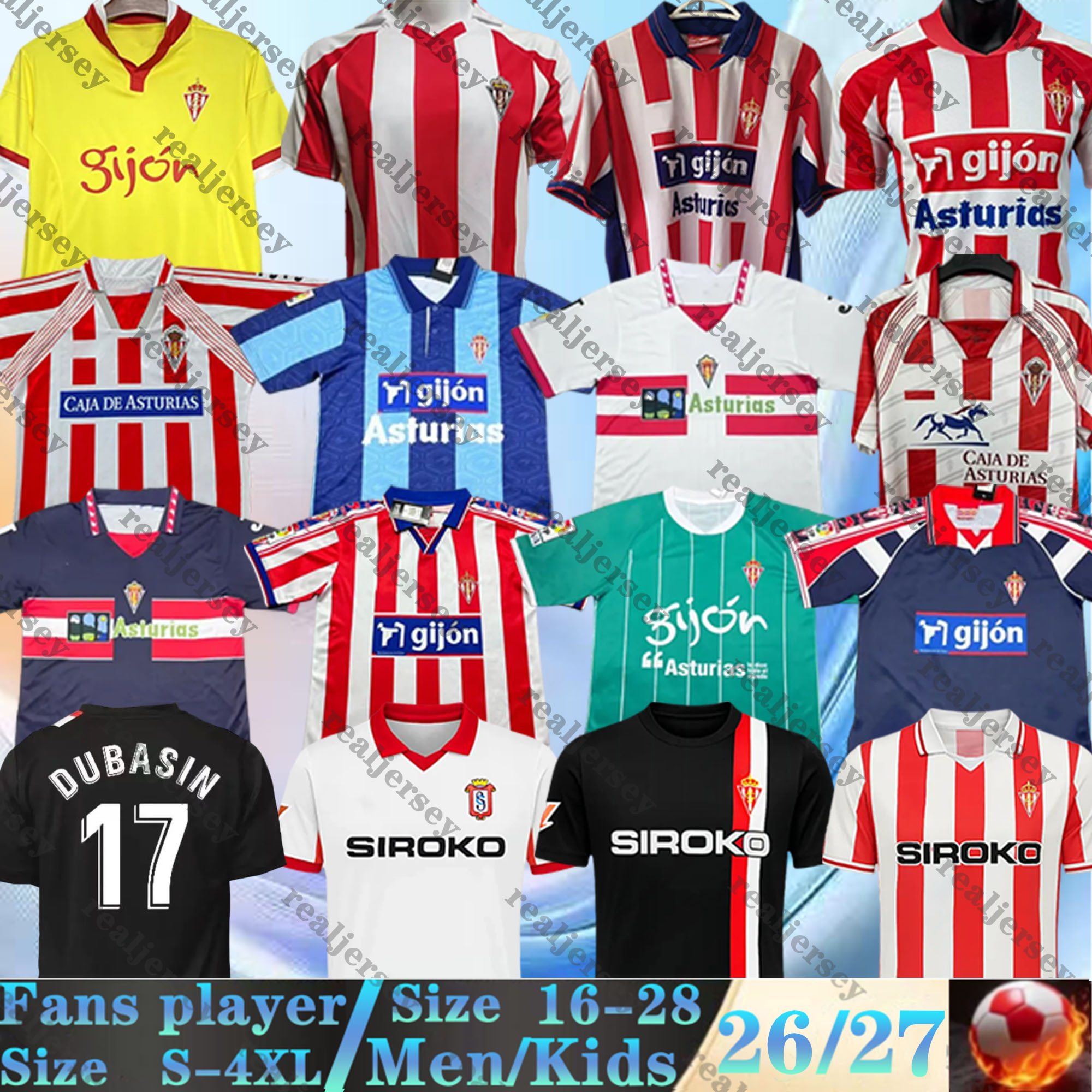 25 26 Sporting de Gijon Soccer Jerseys Retro 84 86 94 95 99 00 02 08 09 David Villa Gelabert CAMPOS CAICEDO J.OTERO Men kids kit P.GARCIA J.BERROCAL 2025 2026 football shirts