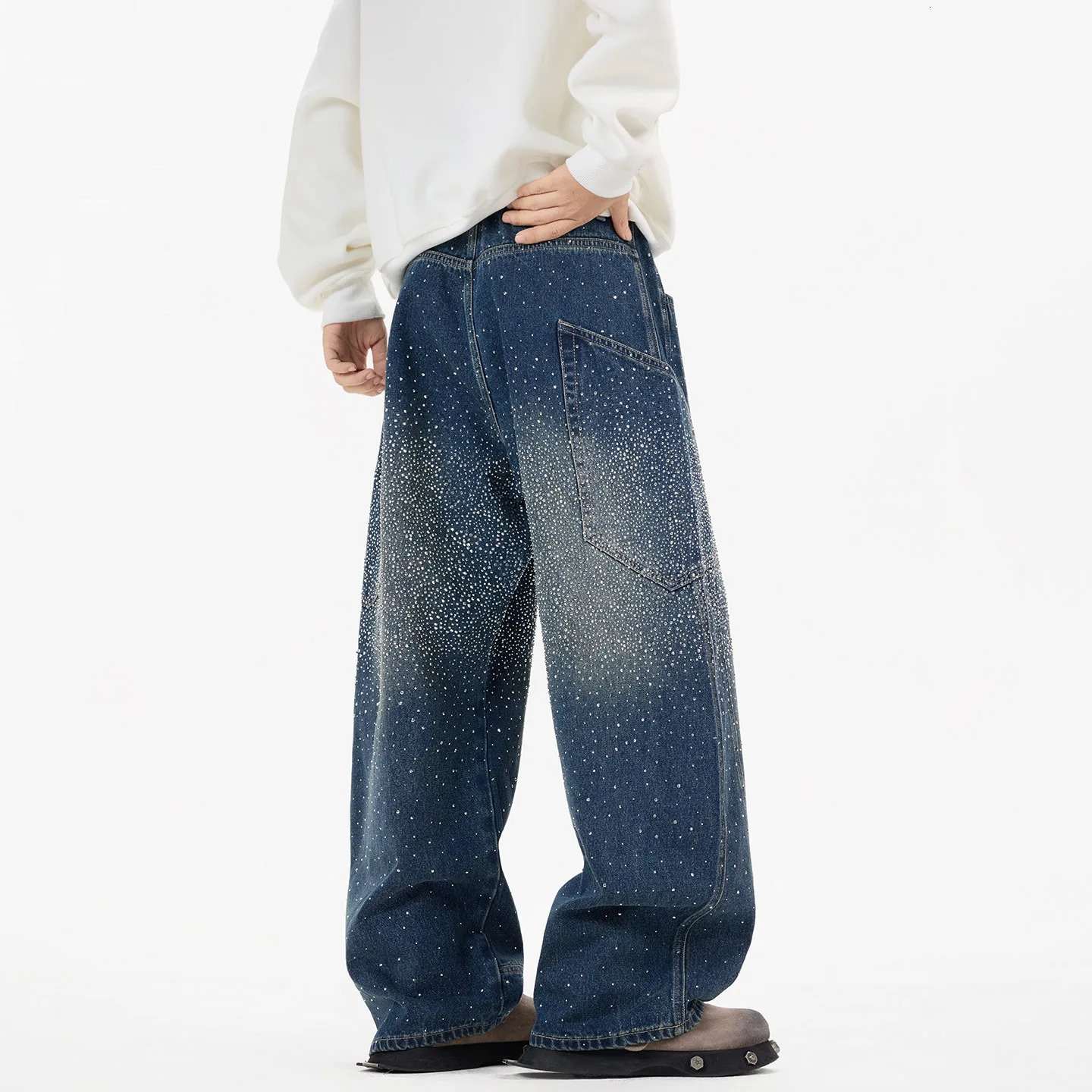 Diamond Wide Leg Jeans Men Women Streetwear Fashion Hip Hop Loose Casual Denim Cargo Pants Baggy Jeans Trousers 260109