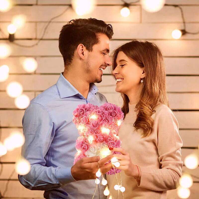 DIY Teddy Rose Bear Box High Quality Preserved Artificial Pe Foam Silk Flower Natural 40 cm Decorative Gift Valentine's Day W260114