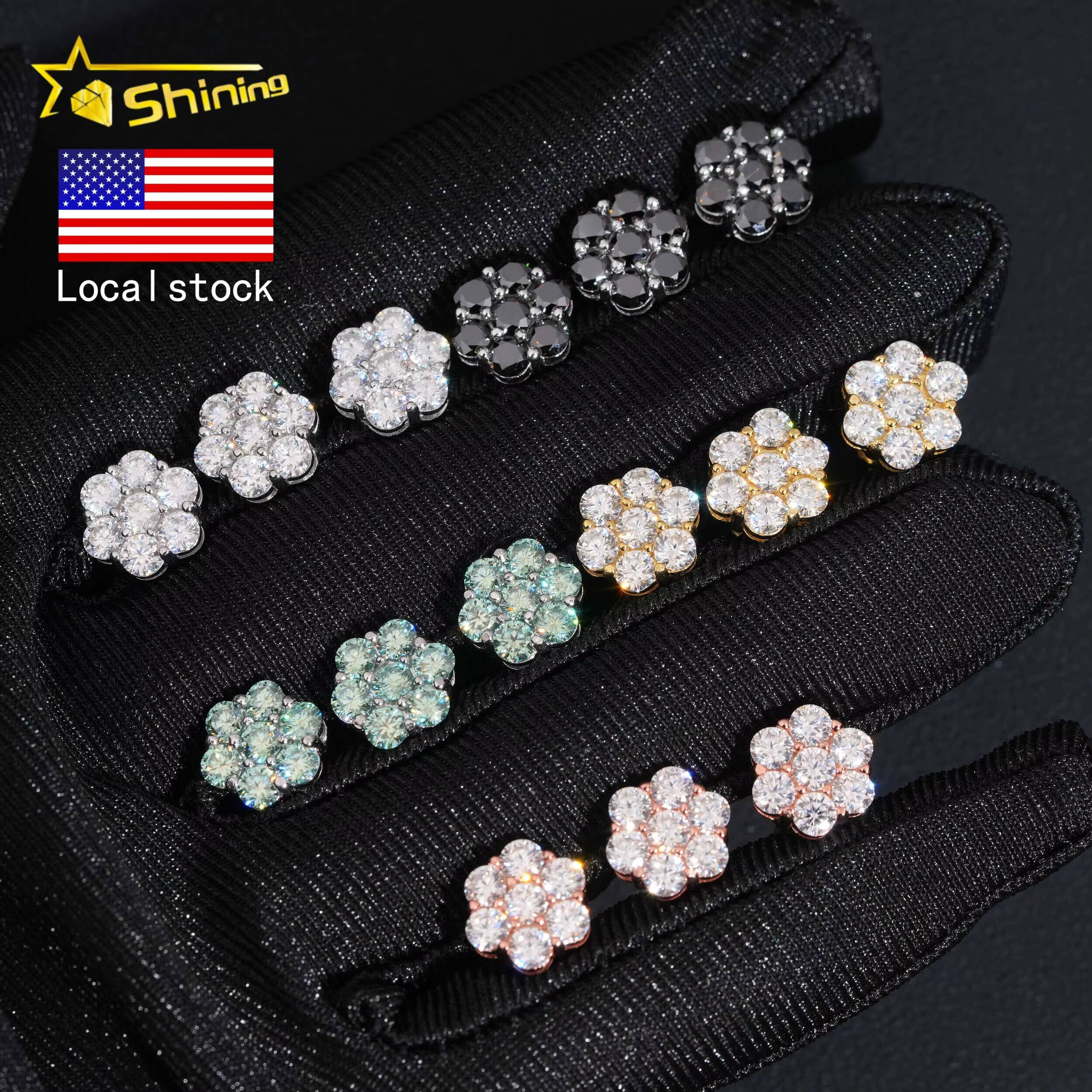 Hot Selling Women Silver 925 Cluster Stud Earrings Fashion Fancy Screw Back 9mm Moissanite Flower Earrings GRA Certificated