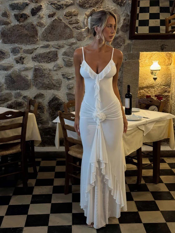 2026 New Style Urban Sexy Luxury Women's Dress - European Fashion Ruffled Silk Dress For Shapely And Sexy Vacation With Strapless Design
