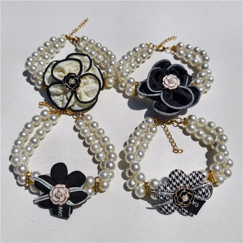 Elegant Small Breed Dog Collar - Floral Bow & Pearl Pendant for Cats Dog Necklace Cat Pearls Collar Girls Dog Accessory