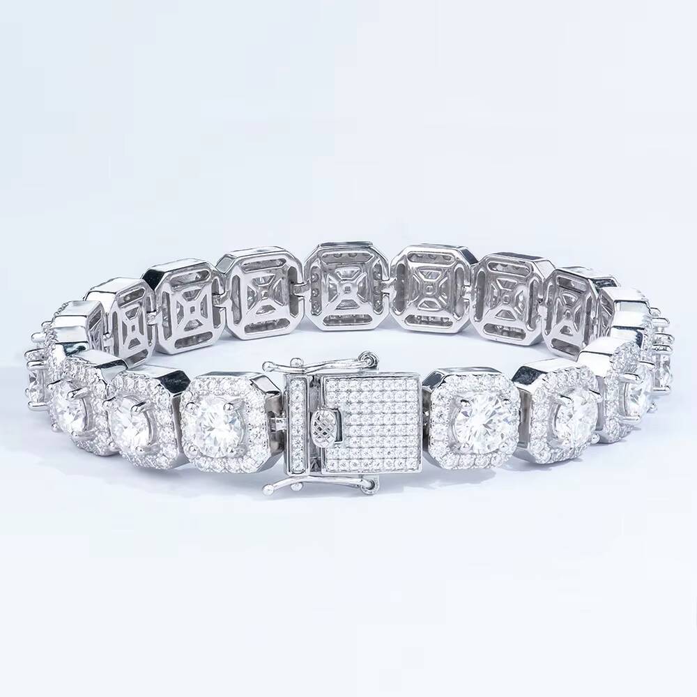 Hip Hop Professional Supplier New Launched RoundSquare Stone Mix Gold Platinum Handmade Inlaid Iced Out Fancy Bracelet