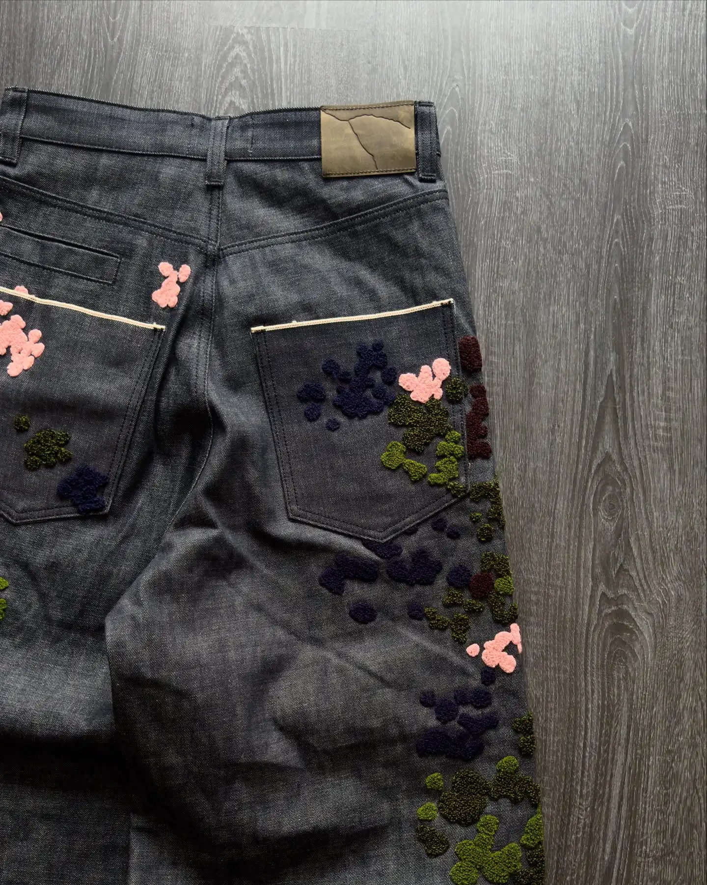Y2K Vintage Baggy jeans vein bloom selvedge Denim Pants men and women denim fabric American Hiphop Streetwear Wide Leg Jeans 251218 - view 4