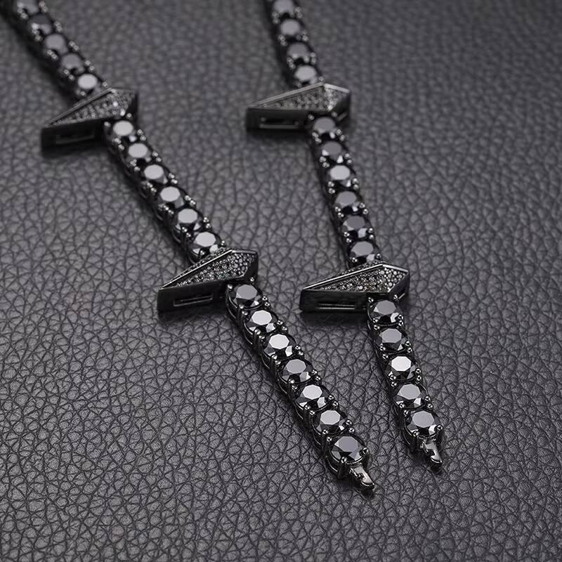 Hiphop Necklace Passed the Diamond Tester 5MM925 Silver Black VVSmoissanite Tennis Chain Necklace Men and Women High-end Jewelry