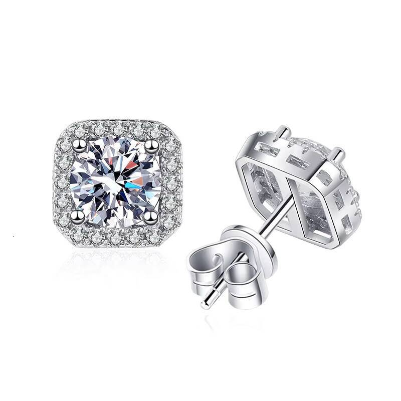 Wholesale Gra 05 1 2Ct Halo Cushion Square Design Moissanite Diamond 925 Silver Stud Earrings for Women Engagement Jewelry