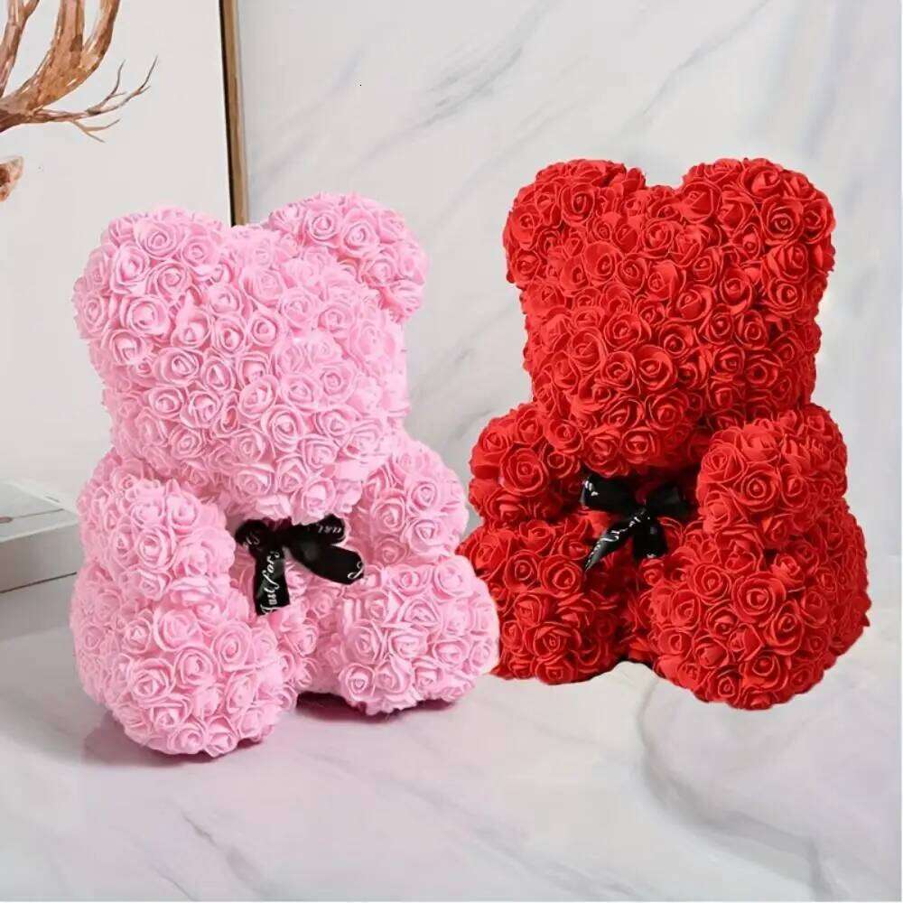 1pc Rose Artificial Foam Flowers Bear Made Of Roses For Valentines Mothers Day, Anniversary, Birthday Gifts W260114