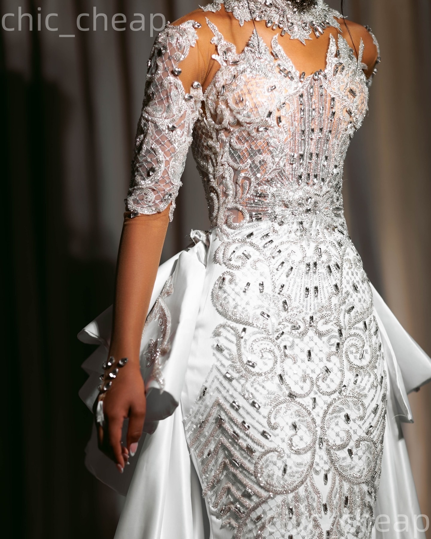 African Aso Ebi 2026 Ivory Mermaid Wedding Dress Pearls Crystals Embroidery Lace Detachable Train Vintage Bridal Gowns Dresses ZJ233